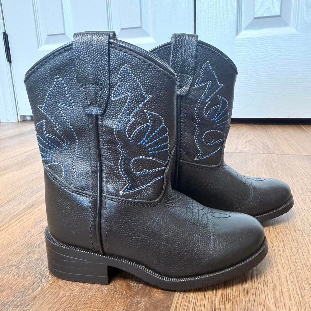 Masterson Boot Co Kids Black Leather Western‎ Cowboy Boots Toddler 5 Embroidered
